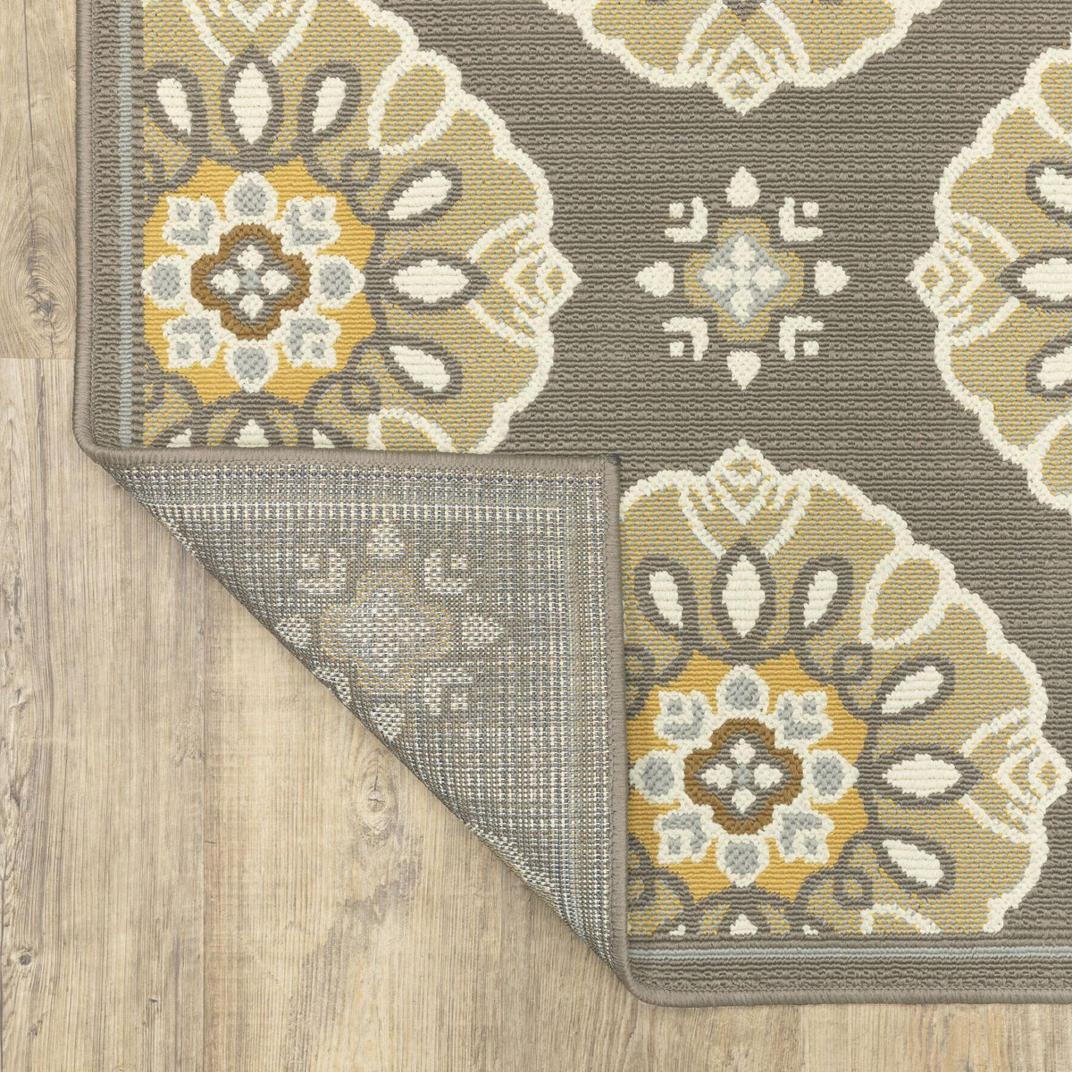 Oriental Weavers Bali 5863N Grey/Gold Rectangle Indoor / Outdoor Area Rug - Trendy Stain Resistant Machine Made Patio Rug with Floral Pattern