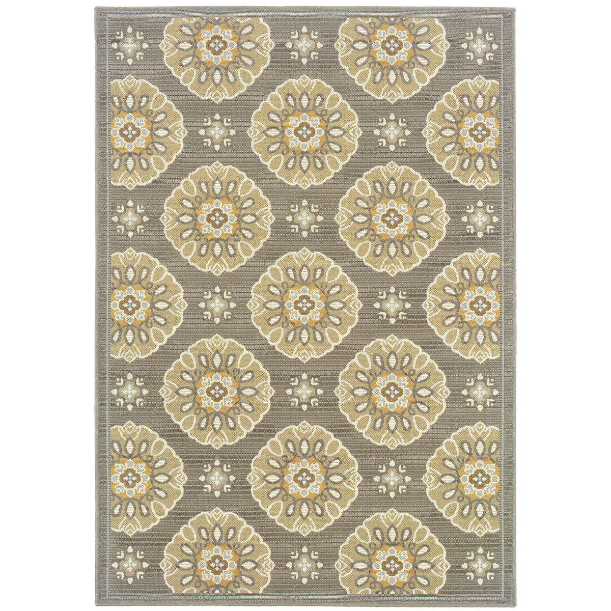 Oriental Weavers Bali 5863N Grey/Gold Rectangle Indoor / Outdoor Area Rug - Trendy Stain Resistant Machine Made Patio Rug with Floral Pattern