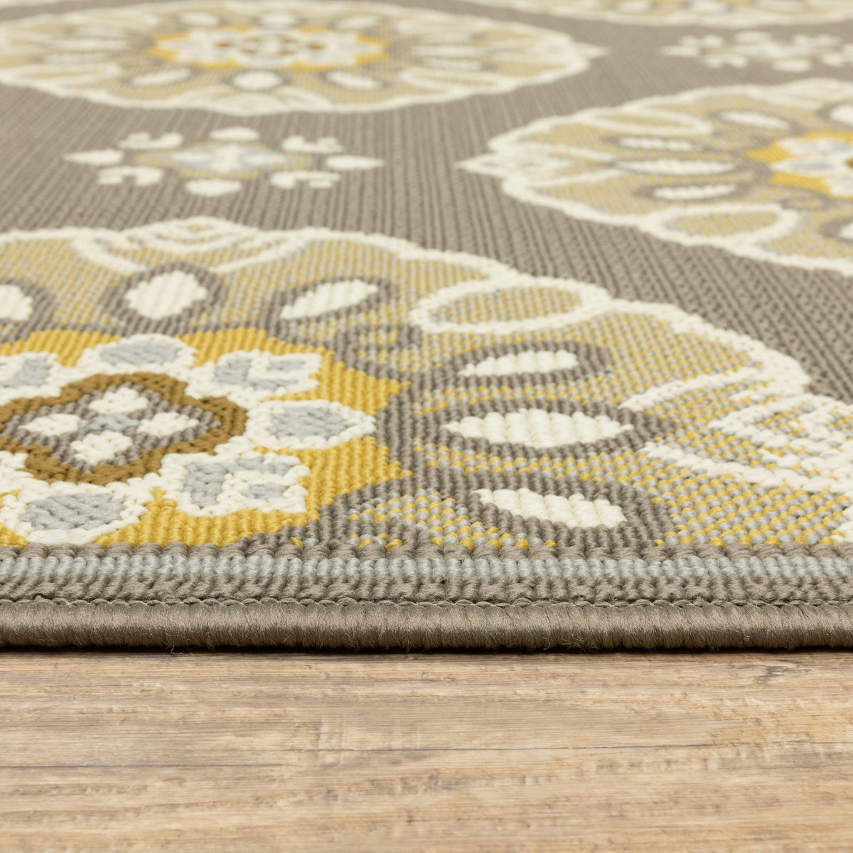 Oriental Weavers Bali 5863N Grey/Gold Rectangle Indoor / Outdoor Area Rug - Trendy Stain Resistant Machine Made Patio Rug with Floral Pattern