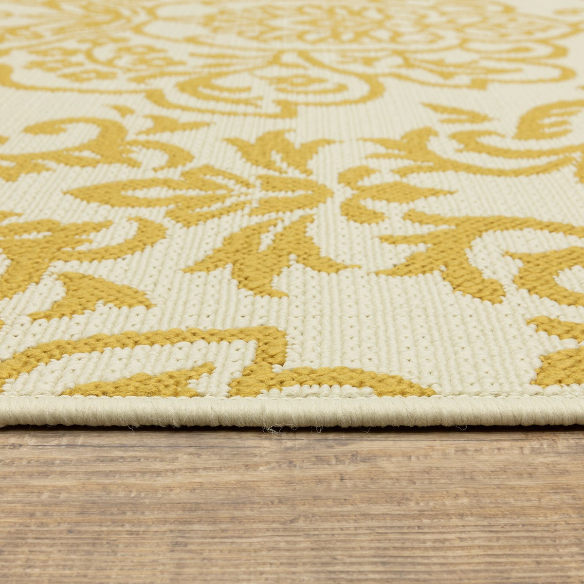 Oriental Weavers Bali 8424J Ivory/Gold Rectangle Indoor / Outdoor Area Rug - Trendy Stain Resistant Machine Made Patio Rug with Floral Pattern