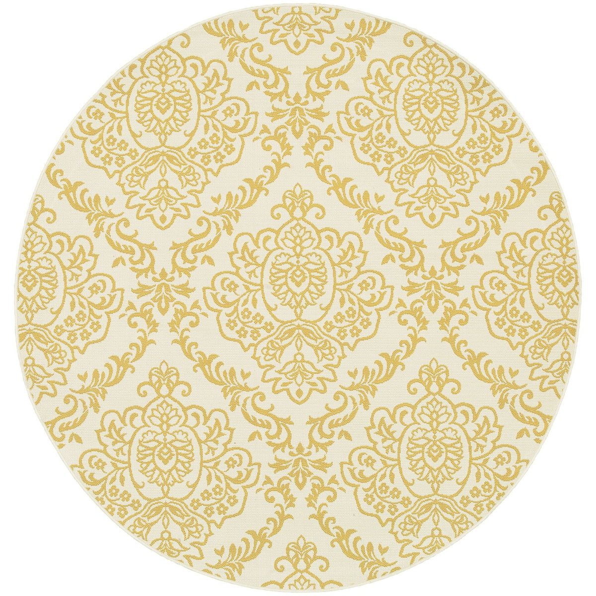 Oriental Weavers Bali 8424J Ivory/Gold Round Indoor / Outdoor Area Rug - Trendy Stain Resistant Machine Made Rug for Dining &amp; Living Spaces