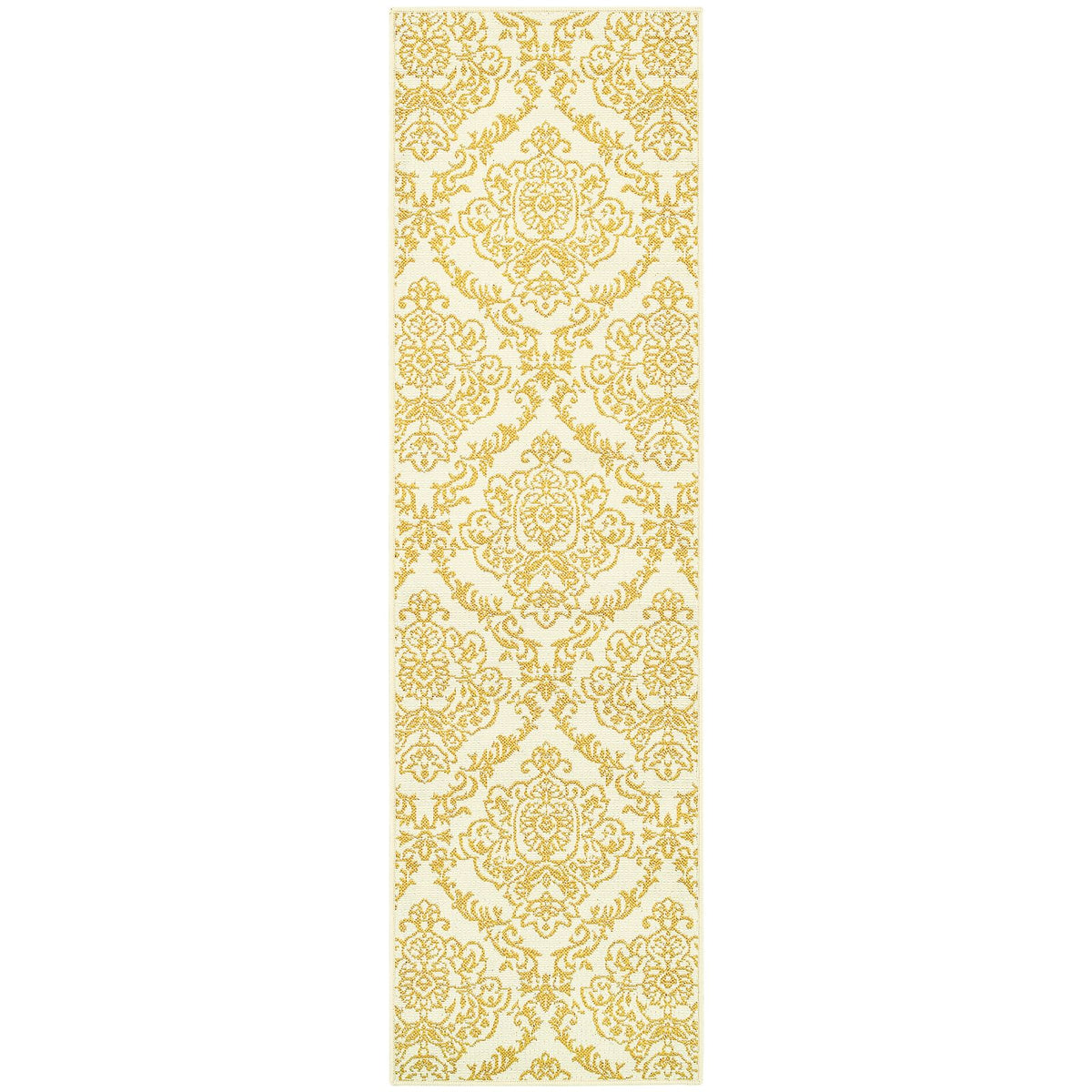 Oriental Weavers Bali 8424J Ivory/Gold Rectangle Indoor / Outdoor Runner - Trendy Stain Resistant Machine Made Entryway &amp; Hallway Runner with Floral Pattern