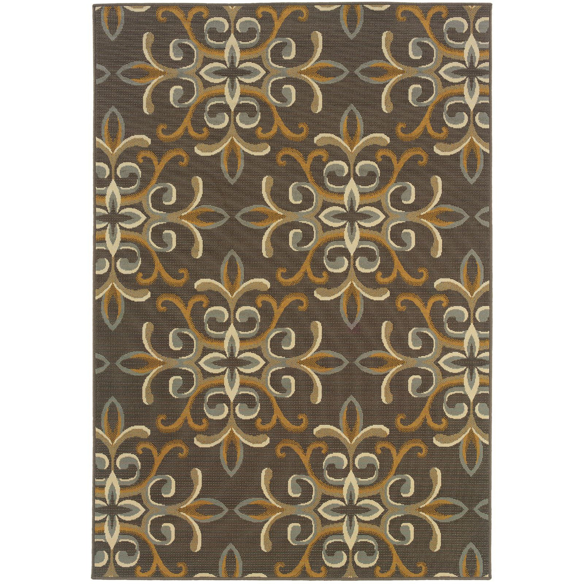 Oriental Weavers Bali 8990H Grey/Gold Rectangle Indoor / Outdoor Area Rug - Trendy Stain Resistant Machine Made Patio Rug with Floral Pattern