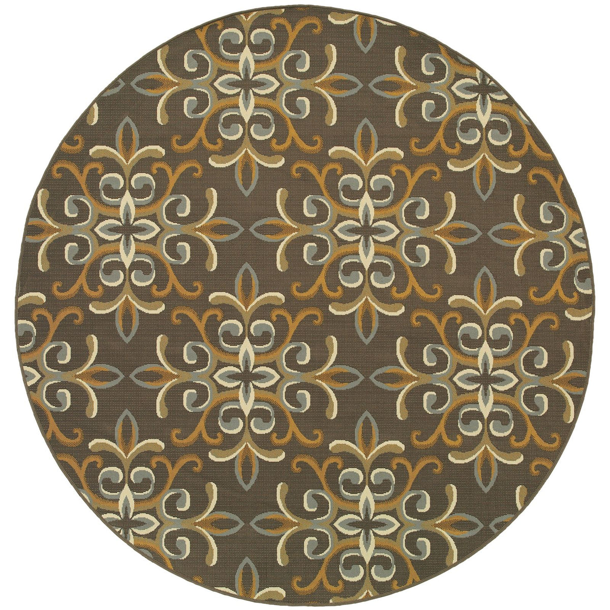 Oriental Weavers Bali 8990H Grey/Gold Round Indoor / Outdoor Area Rug - Trendy Stain Resistant Machine Made Rug for Dining &amp; Living Spaces