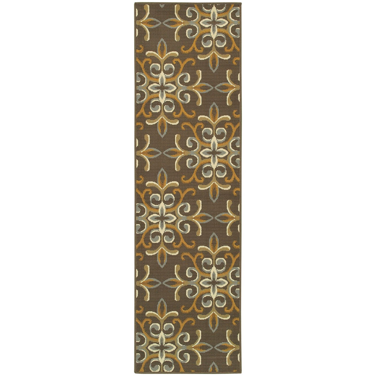 Oriental Weavers Bali 8990H Grey/Gold Rectangle Indoor / Outdoor Runner - Trendy Stain Resistant Machine Made Entryway &amp; Hallway Runner with Floral Pattern