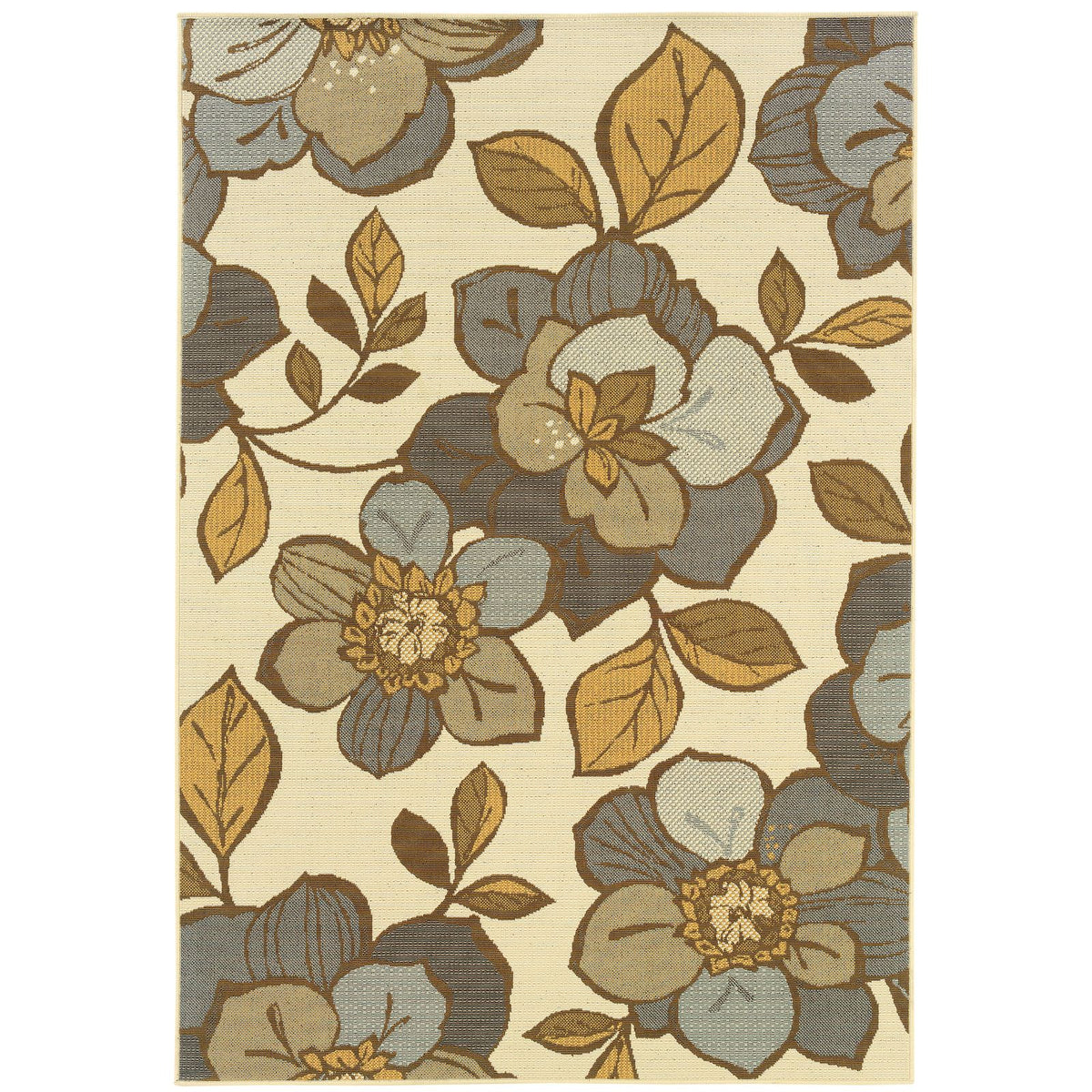 Oriental Weavers Bali 9448M Ivory/Grey Rectangle Indoor / Outdoor Area Rug - Trendy Stain Resistant Machine Made Patio Rug with Floral Pattern