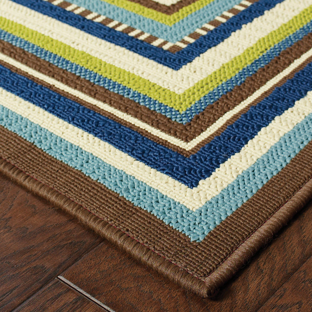 Oriental Weavers Caspian 1003X Ivory/Blue Rectangle Indoor / Outdoor Runner - Durable Stain Resistant Machine Made Entryway &amp; Hallway Runner with Border Pattern