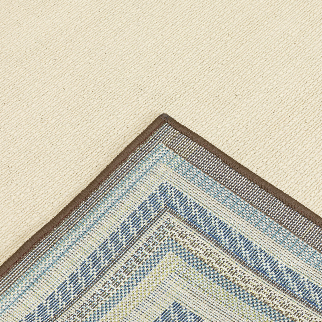 Oriental Weavers Caspian 1003X Ivory/Blue Rectangle Indoor / Outdoor Runner - Durable Stain Resistant Machine Made Entryway &amp; Hallway Runner with Border Pattern