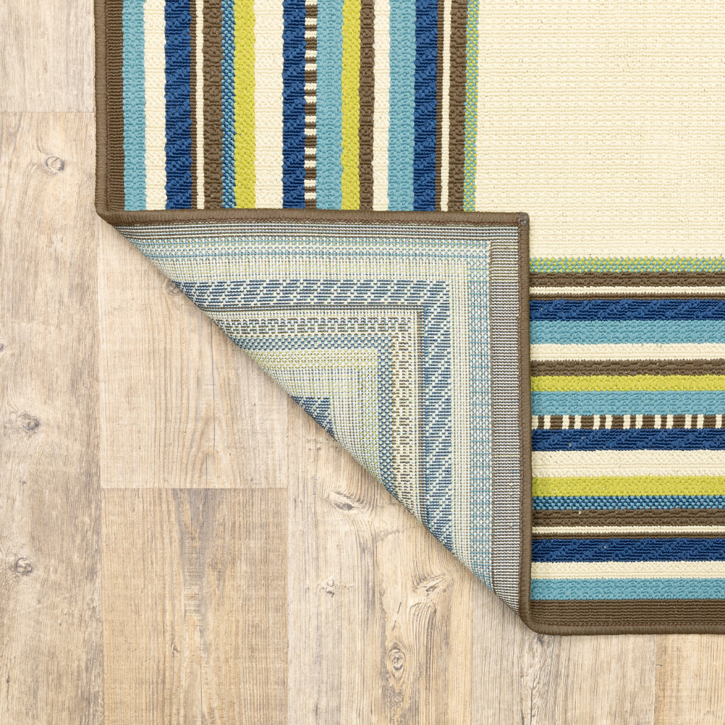 Oriental Weavers Caspian 1003X Ivory/Blue Rectangle Indoor / Outdoor Runner - Durable Stain Resistant Machine Made Entryway &amp; Hallway Runner with Border Pattern