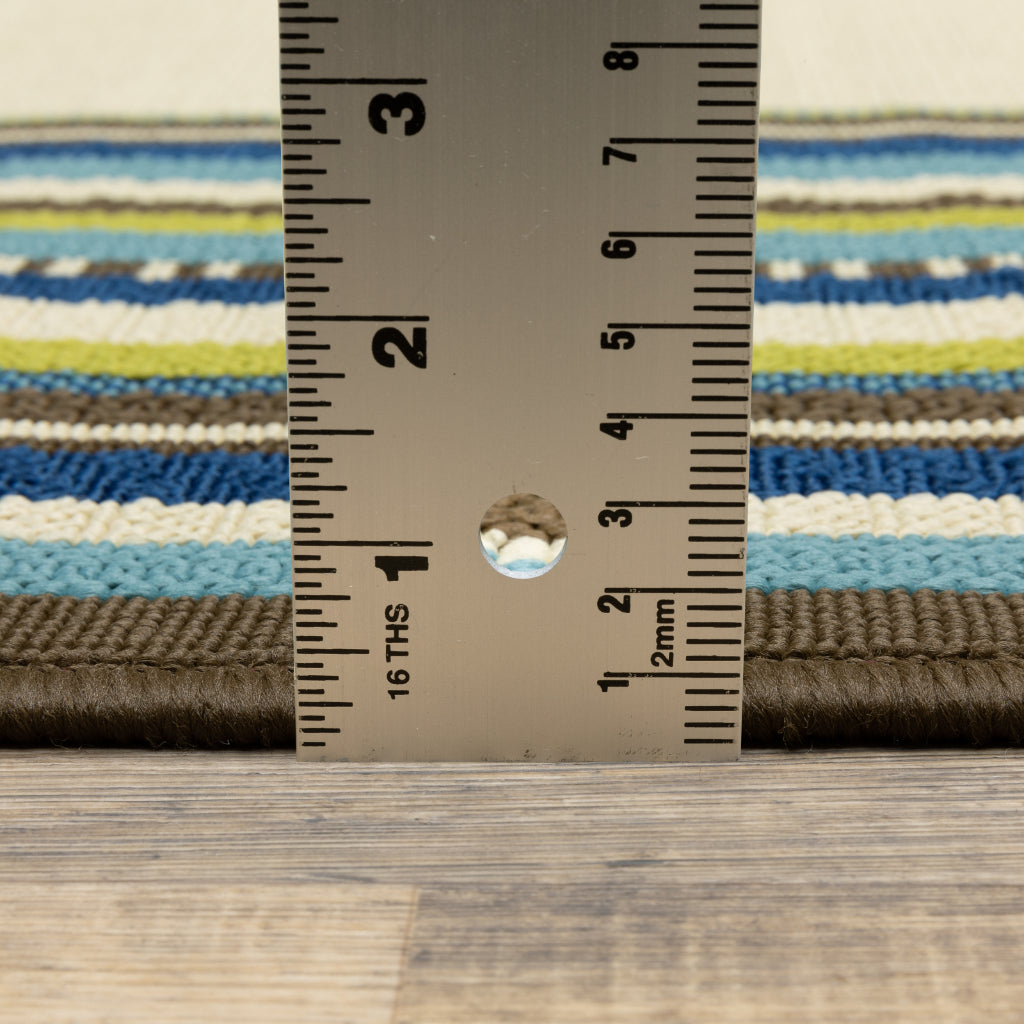 Oriental Weavers Caspian 1003X Ivory/Blue Rectangle Indoor / Outdoor Runner - Durable Stain Resistant Machine Made Entryway &amp; Hallway Runner with Border Pattern
