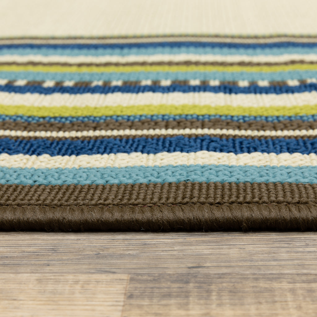 Oriental Weavers Caspian 1003X Ivory/Blue Rectangle Indoor / Outdoor Runner - Durable Stain Resistant Machine Made Entryway &amp; Hallway Runner with Border Pattern