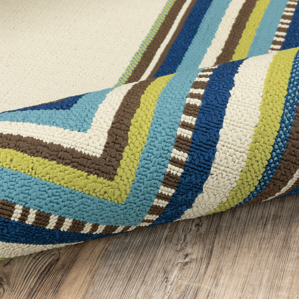 Oriental Weavers Caspian 1003X Ivory/Blue Rectangle Indoor / Outdoor Runner - Durable Stain Resistant Machine Made Entryway &amp; Hallway Runner with Border Pattern
