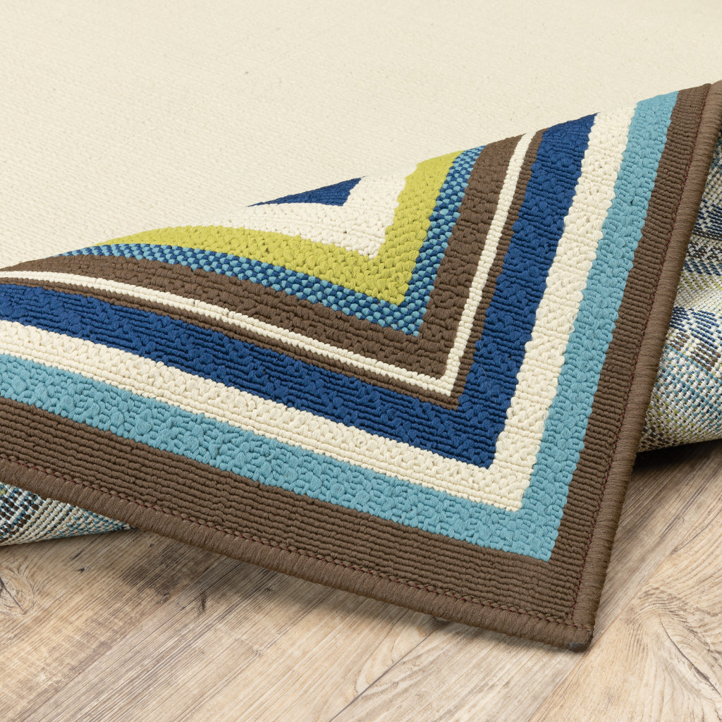 Oriental Weavers Caspian 1003X Ivory/Blue Rectangle Indoor / Outdoor Runner - Durable Stain Resistant Machine Made Entryway &amp; Hallway Runner with Border Pattern