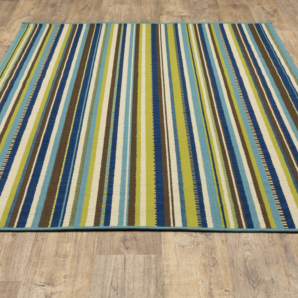 Oriental Weavers Caspian 1004X Blue/Brown Rectangle Indoor / Outdoor Area Rug - Durable Stain Resistant Machine Made Patio Rug with Striped Pattern