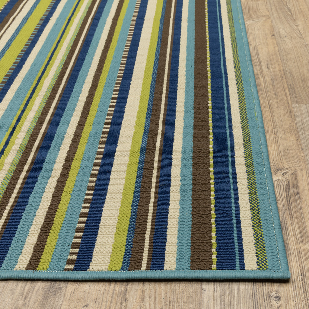 Oriental Weavers Caspian 1004X Blue/Brown Rectangle Indoor / Outdoor Area Rug - Durable Stain Resistant Machine Made Patio Rug with Striped Pattern