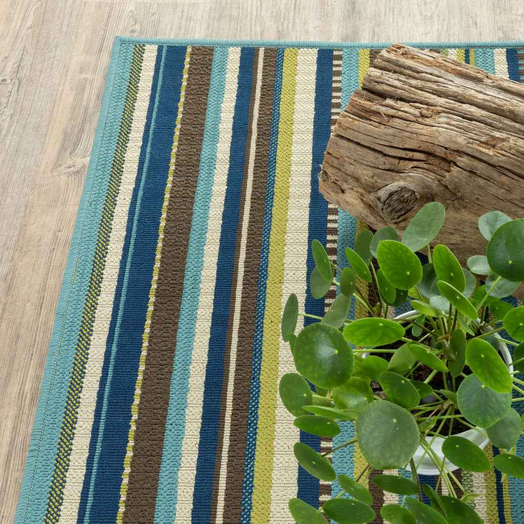 Oriental Weavers Caspian 1004X Blue/Brown Rectangle Indoor / Outdoor Area Rug - Durable Stain Resistant Machine Made Patio Rug with Striped Pattern