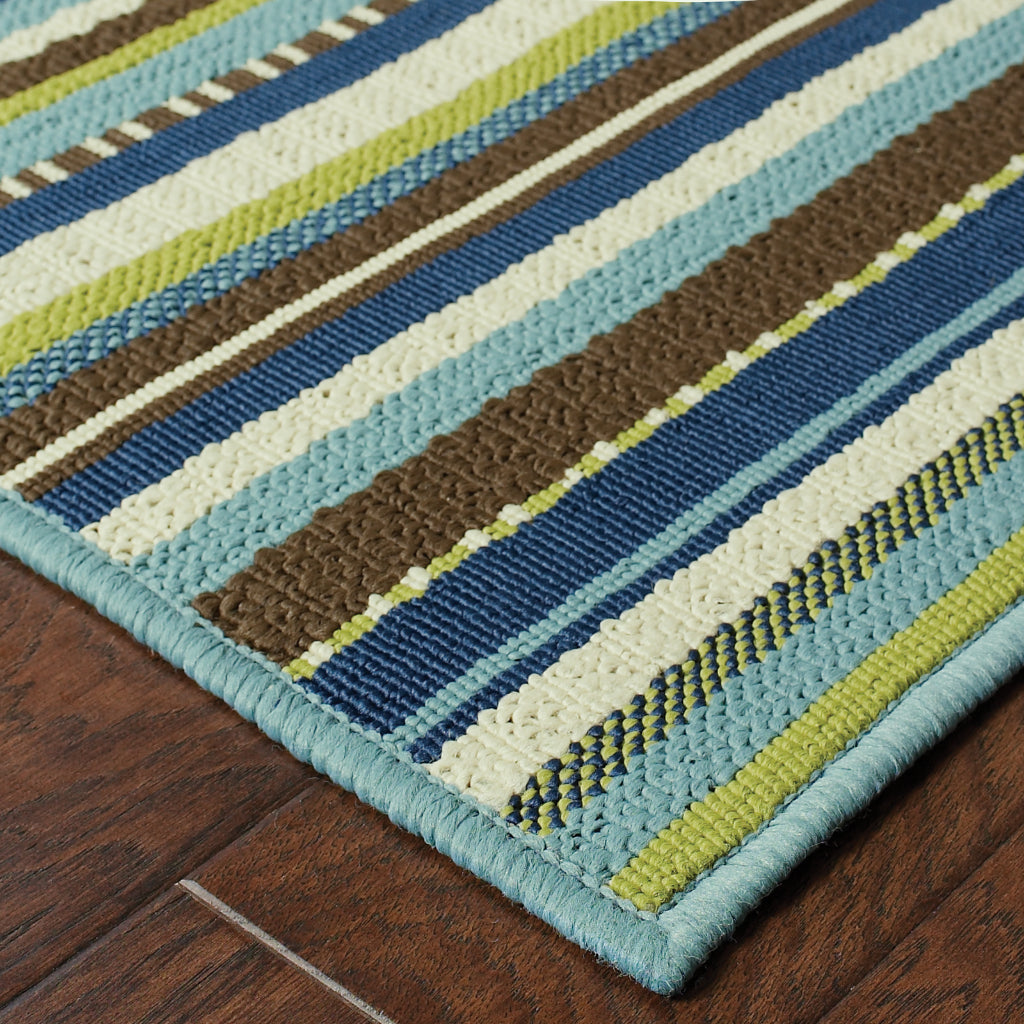 Oriental Weavers Caspian 1004X Blue/Brown Rectangle Indoor / Outdoor Area Rug - Durable Stain Resistant Machine Made Patio Rug with Striped Pattern