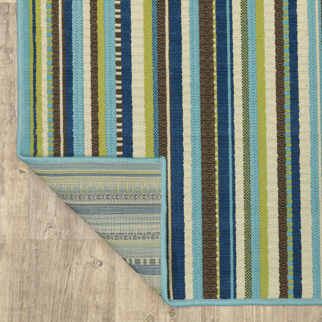 Oriental Weavers Caspian 1004X Blue/Brown Rectangle Indoor / Outdoor Area Rug - Durable Stain Resistant Machine Made Patio Rug with Striped Pattern