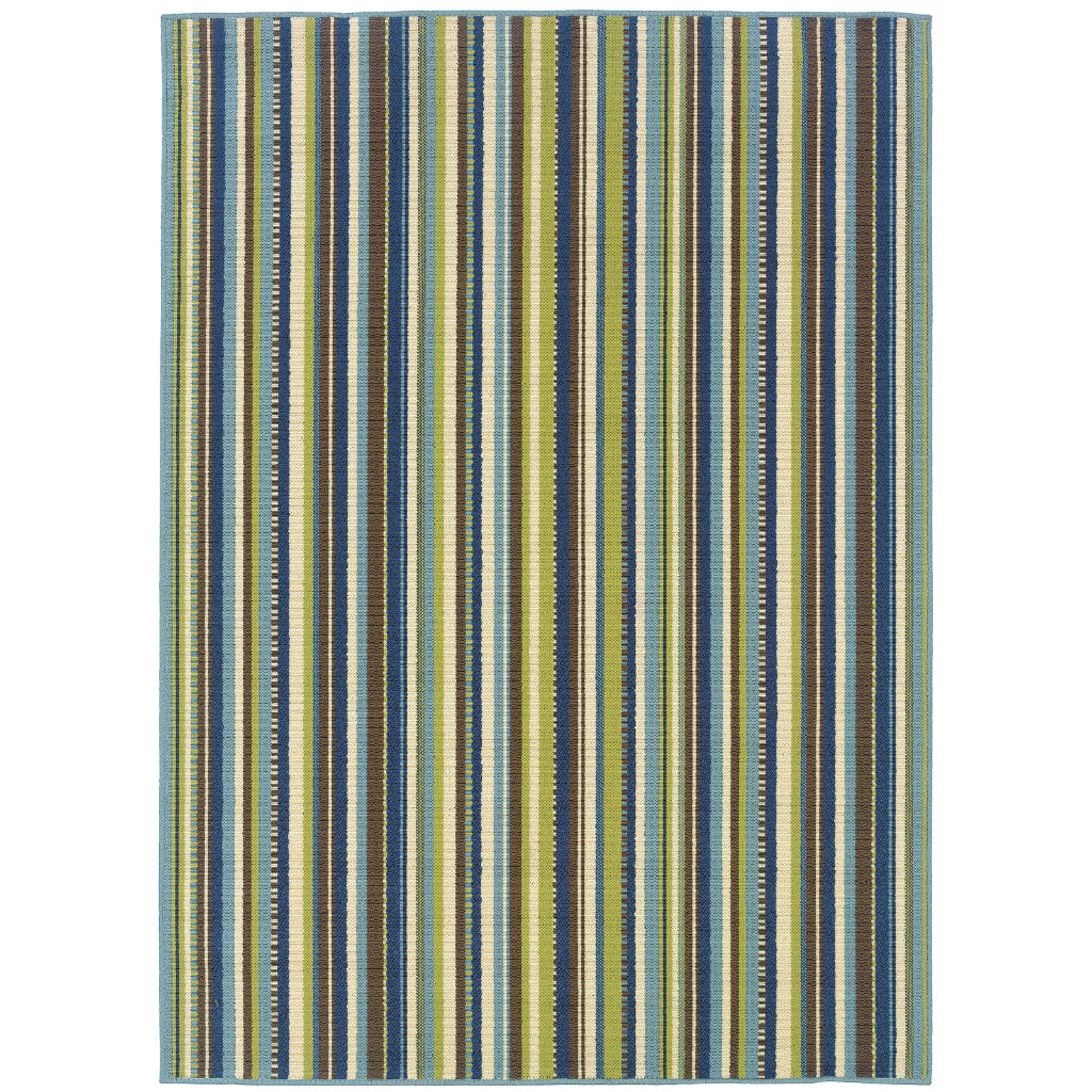 Oriental Weavers Caspian 1004X Blue/Brown Rectangle Indoor / Outdoor Area Rug - Durable Stain Resistant Machine Made Patio Rug with Striped Pattern