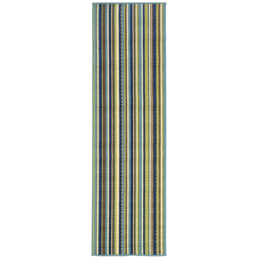 Oriental Weavers Caspian 1004X Blue/Brown Rectangle Indoor / Outdoor Runner - Durable Stain Resistant Machine Made Entryway &amp; Hallway Runner with Striped Pattern