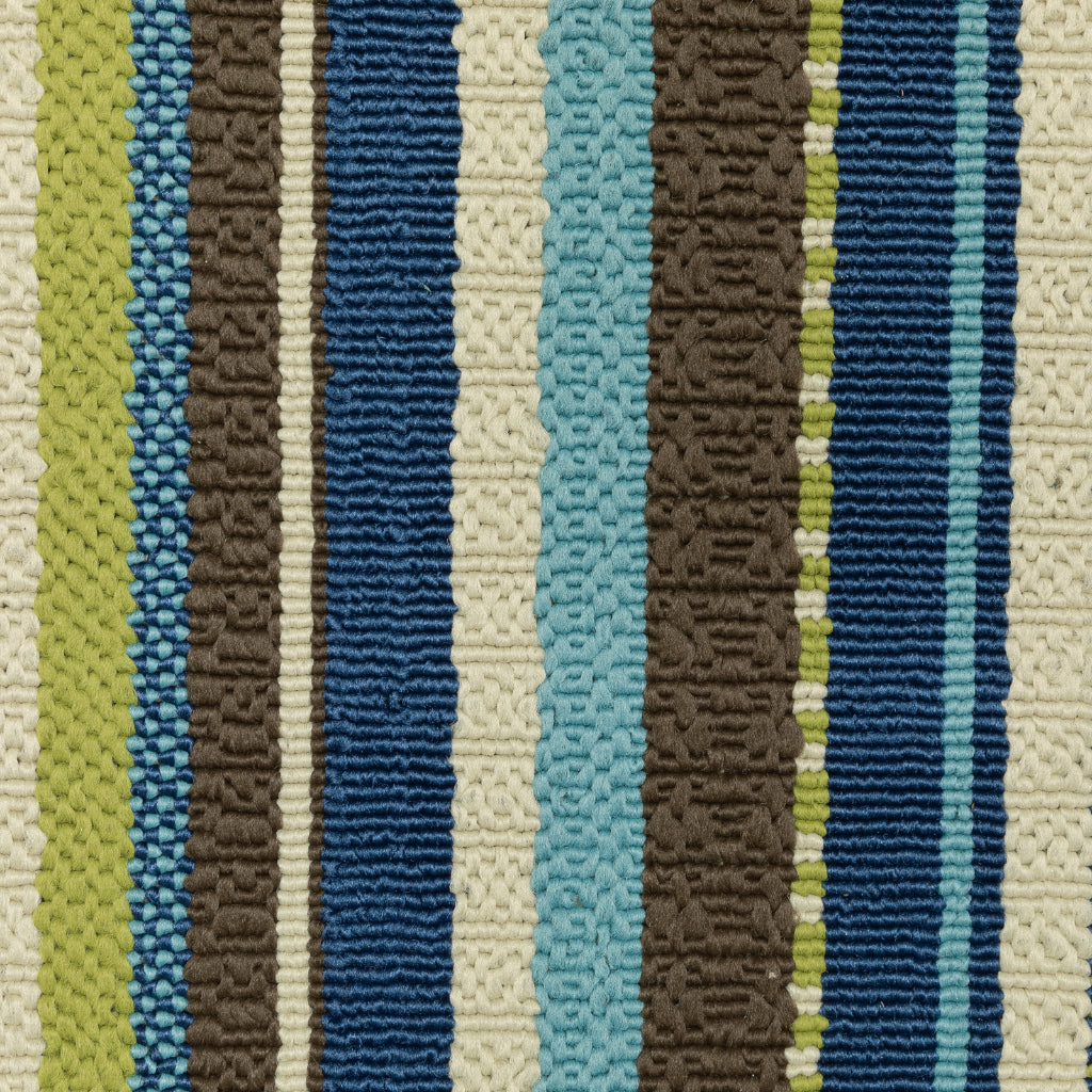 Oriental Weavers Caspian 1004X Blue/Brown Rectangle Indoor / Outdoor Area Rug - Durable Stain Resistant Machine Made Patio Rug with Striped Pattern