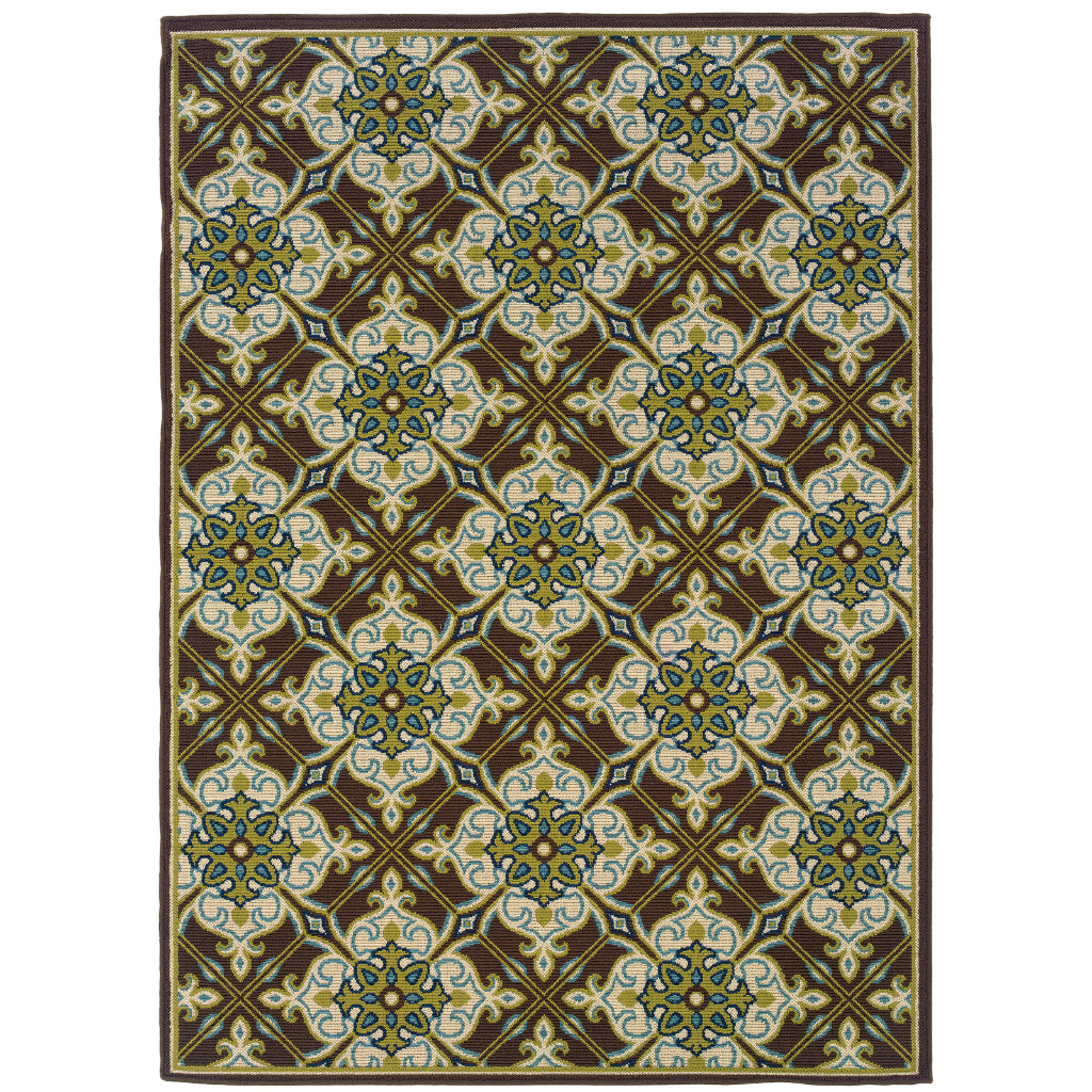 Oriental Weavers Caspian 1005D Brown/Ivory Rectangle Indoor / Outdoor Area Rug - Durable Stain Resistant Machine Made Patio Rug with Trellis Pattern