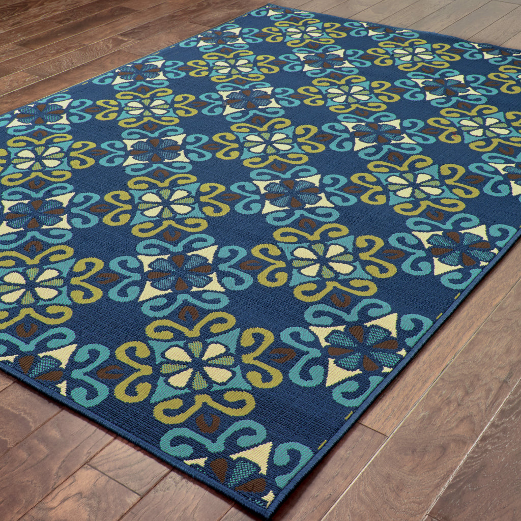 Oriental Weavers Caspian 3331L Blue/Green Rectangle Indoor / Outdoor Area Rug - Durable Stain Resistant Machine Made Patio Rug with Floral Pattern