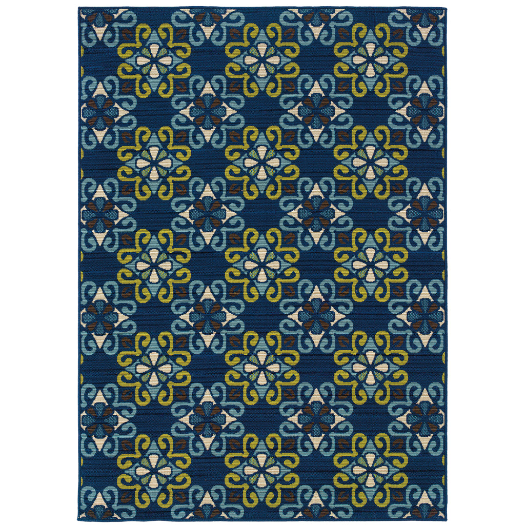 Oriental Weavers Caspian 3331L Blue/Green Rectangle Indoor / Outdoor Area Rug - Durable Stain Resistant Machine Made Patio Rug with Floral Pattern