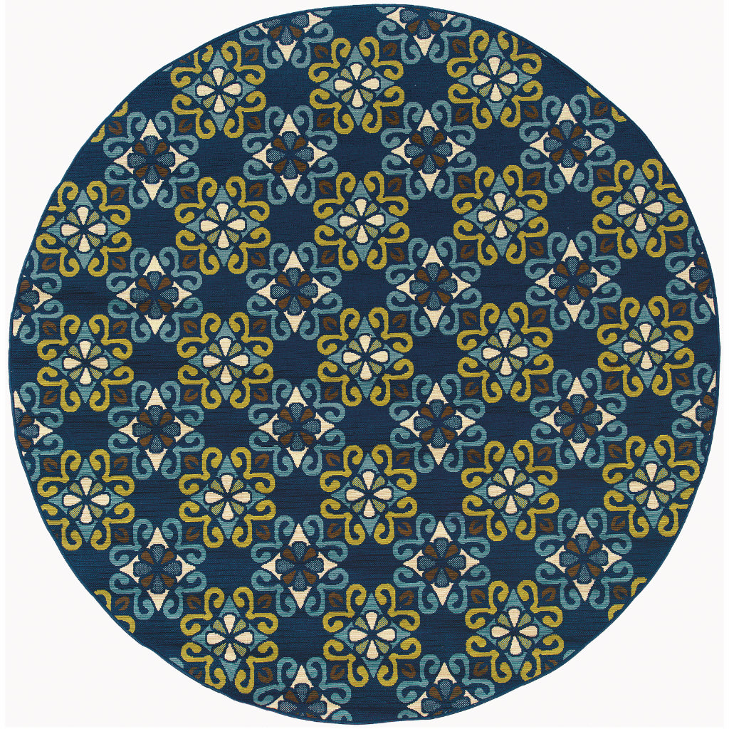 Oriental Weavers Caspian 3331L Blue/Green Round Indoor / Outdoor Area Rug - Durable Stain Resistant Machine Made Rug for Dining &amp; Living Spaces