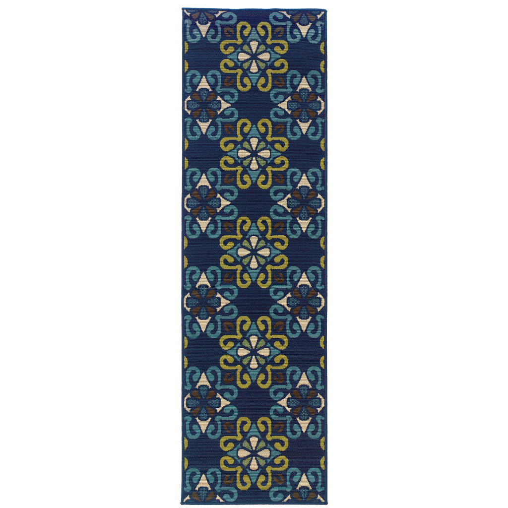 Oriental Weavers Caspian 3331L Blue/Green Rectangle Indoor / Outdoor Runner - Durable Stain Resistant Machine Made Entryway &amp; Hallway Runner with Floral Pattern