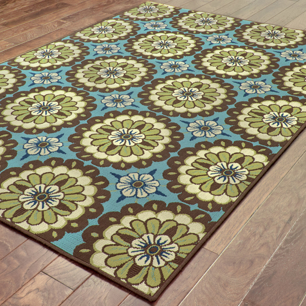 Oriental Weavers Caspian 8328L Blue/Brown Rectangle Indoor / Outdoor Area Rug - Durable Stain Resistant Machine Made Patio Rug with Floral Pattern