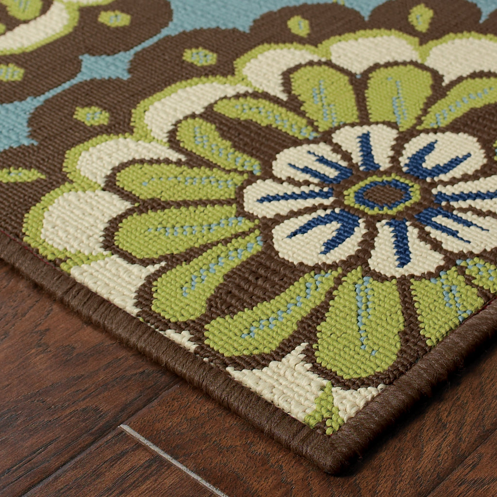 Oriental Weavers Caspian 8328L Blue/Brown Rectangle Indoor / Outdoor Runner - Durable Stain Resistant Machine Made Entryway &amp; Hallway Runner with Floral Pattern