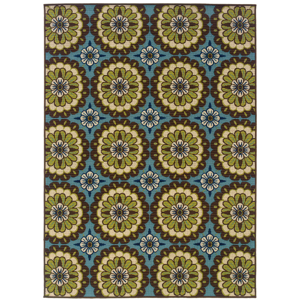 Oriental Weavers Caspian 8328L Blue/Brown Rectangle Indoor / Outdoor Area Rug - Durable Stain Resistant Machine Made Patio Rug with Floral Pattern