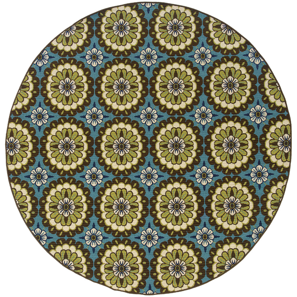 Oriental Weavers Caspian 8328L Blue/Brown Round Indoor / Outdoor Area Rug - Durable Stain Resistant Machine Made Rug for Dining &amp; Living Spaces