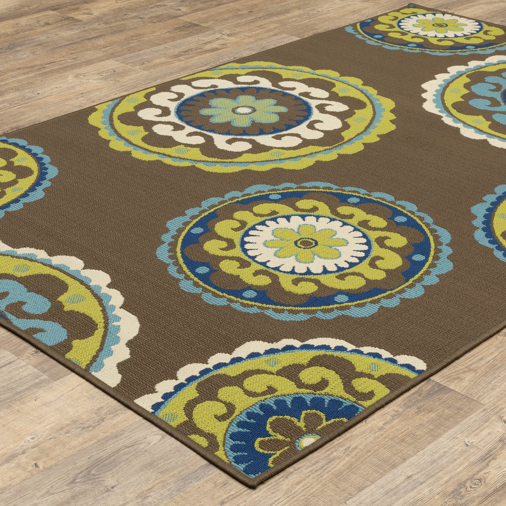 Oriental Weavers Caspian 859D6 Brown/Green Rectangle Indoor / Outdoor Area Rug - Durable Stain Resistant Machine Made Patio Rug with Medallion Pattern