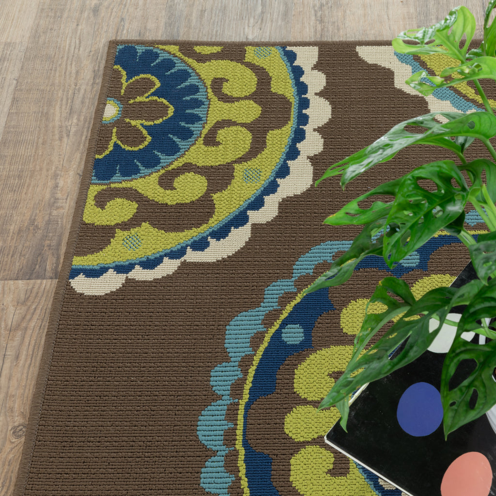 Oriental Weavers Caspian 859D6 Brown/Green Rectangle Indoor / Outdoor Area Rug - Durable Stain Resistant Machine Made Patio Rug with Medallion Pattern