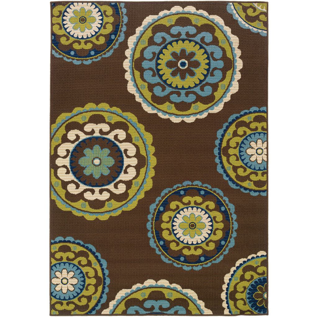 Oriental Weavers Caspian 859D6 Brown/Green Rectangle Indoor / Outdoor Area Rug - Durable Stain Resistant Machine Made Patio Rug with Medallion Pattern