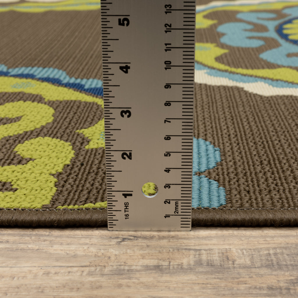 Oriental Weavers Caspian 859D6 Brown/Green Rectangle Indoor / Outdoor Area Rug - Durable Stain Resistant Machine Made Patio Rug with Medallion Pattern