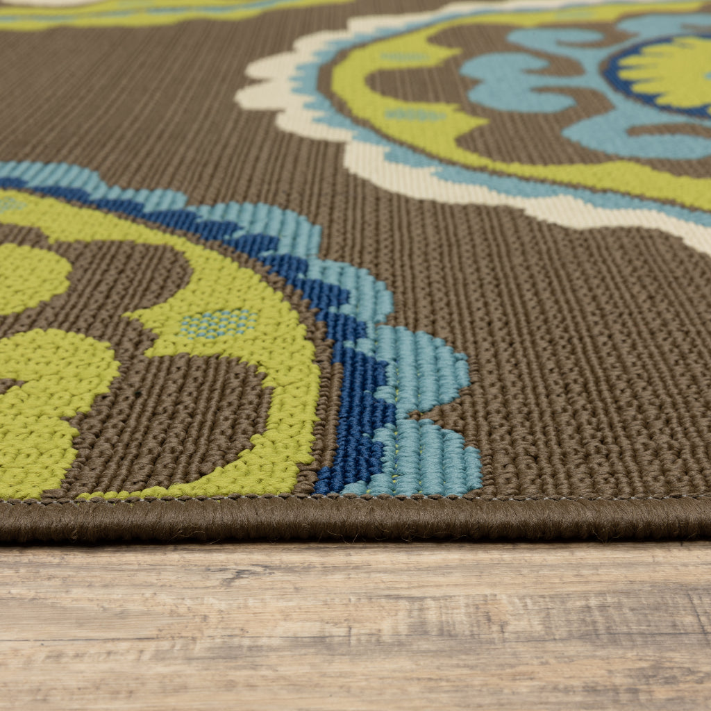 Oriental Weavers Caspian 859D6 Brown/Green Rectangle Indoor / Outdoor Area Rug - Durable Stain Resistant Machine Made Patio Rug with Medallion Pattern