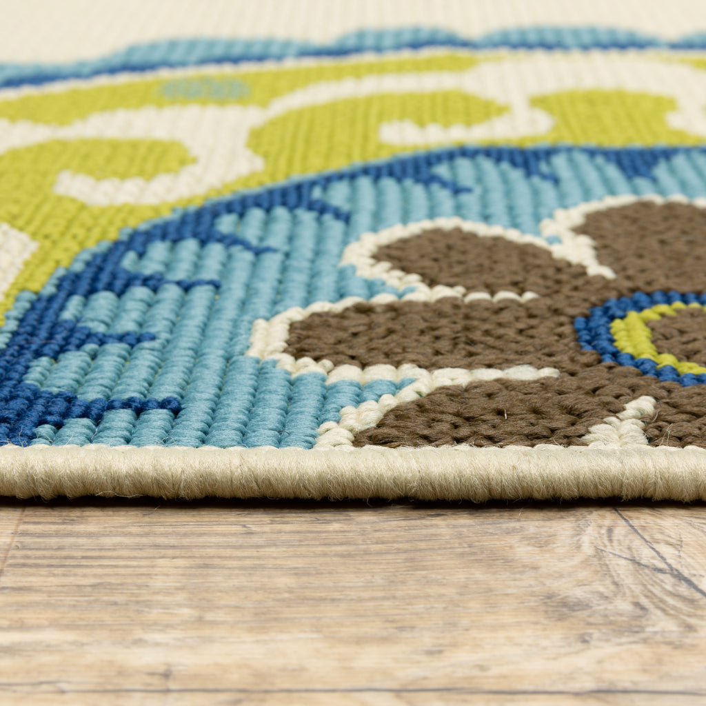 Oriental Weavers Caspian 859J6 Ivory/Green Rectangle Indoor / Outdoor Runner - Durable Stain Resistant Machine Made Entryway &amp; Hallway Runner with Medallion Pattern