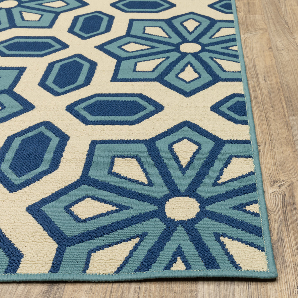 Oriental Weavers Caspian 969W6 Ivory/Blue Rectangle Indoor / Outdoor Area Rug - Durable Stain Resistant Machine Made Patio Rug with Geometric Pattern