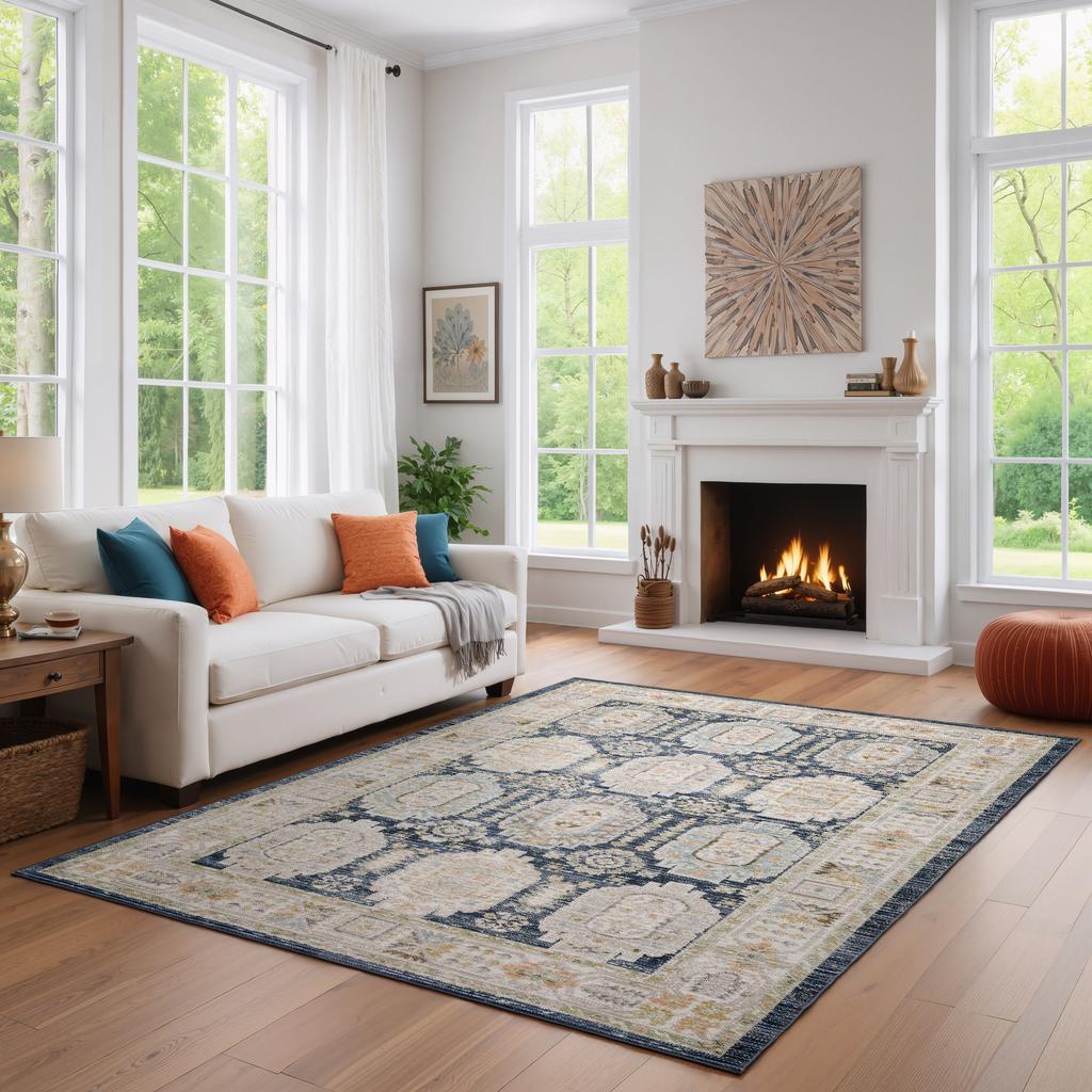 Oriental Weavers Cavett CAV07 Blue Rectangle Indoor Area Rug Oriental Pattern-