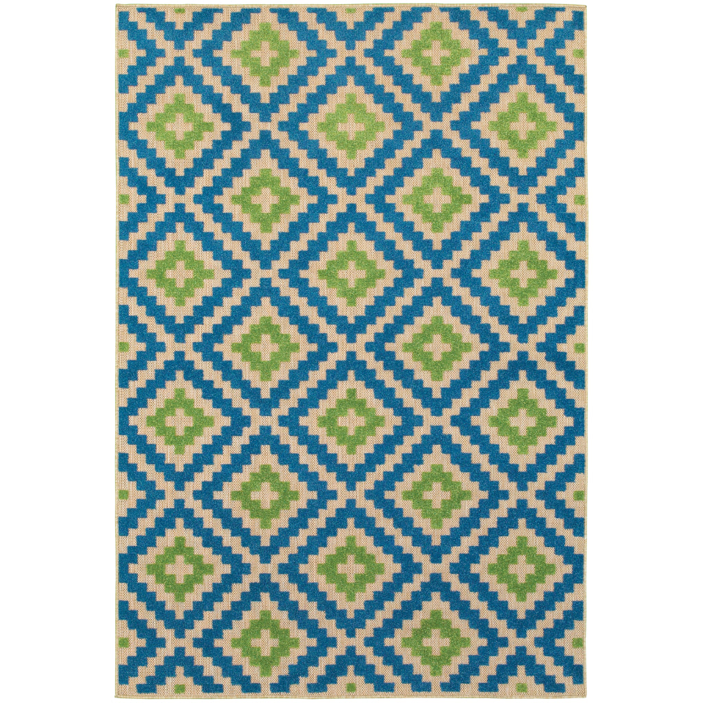 Oriental Weavers Cayman 2063Z Blue/Green Rectangle Indoor / Outdoor Area Rug - Stain Resistant Machine Made Patio Rug with Trellis Pattern-