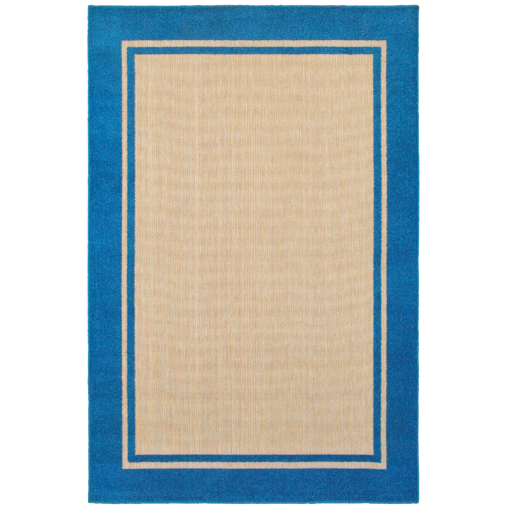 Oriental Weavers Cayman 5594B Sand/Blue Rectangle Indoor / Outdoor Area Rug - Stain Resistant Machine Made Patio Rug with Border Pattern