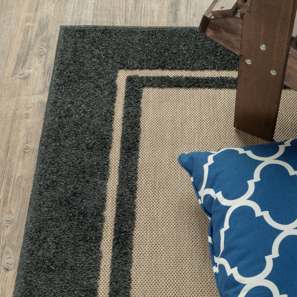 Oriental Weavers Cayman 5594K Sand/Charcoal Rectangle Indoor / Outdoor Area Rug - Stain Resistant Machine Made Patio Rug with Border Pattern