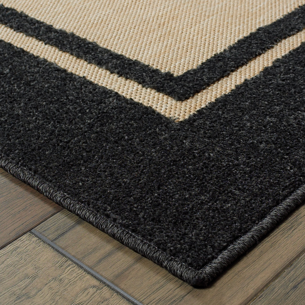 Oriental Weavers Cayman 5594K Sand/Charcoal Rectangle Indoor / Outdoor Area Rug - Stain Resistant Machine Made Patio Rug with Border Pattern