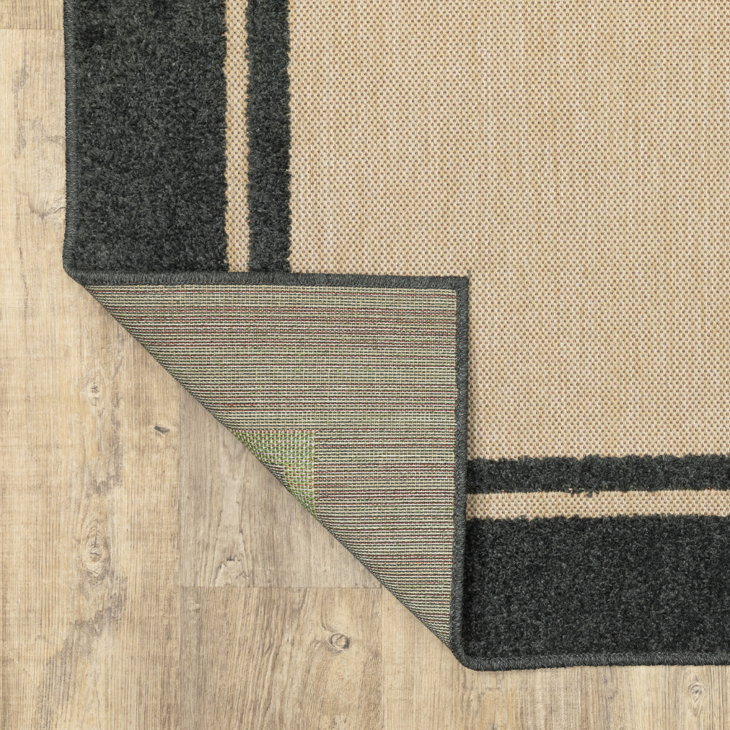 Oriental Weavers Cayman 5594K Sand/Charcoal Rectangle Indoor / Outdoor Runner - Stain Resistant Machine Made Entryway &amp; Hallway Runner with Border Pattern