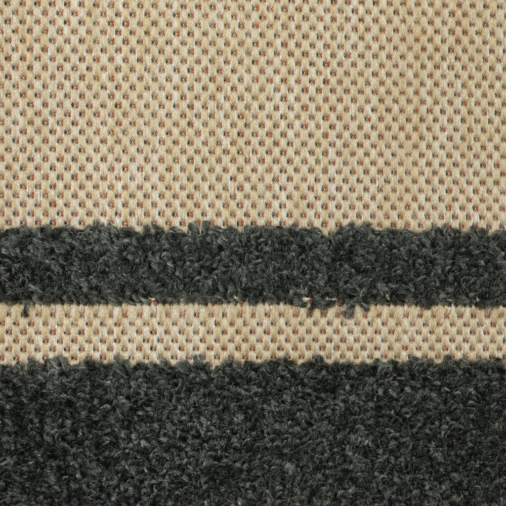 Oriental Weavers Cayman 5594K Sand/Charcoal Rectangle Indoor / Outdoor Area Rug - Stain Resistant Machine Made Patio Rug with Border Pattern