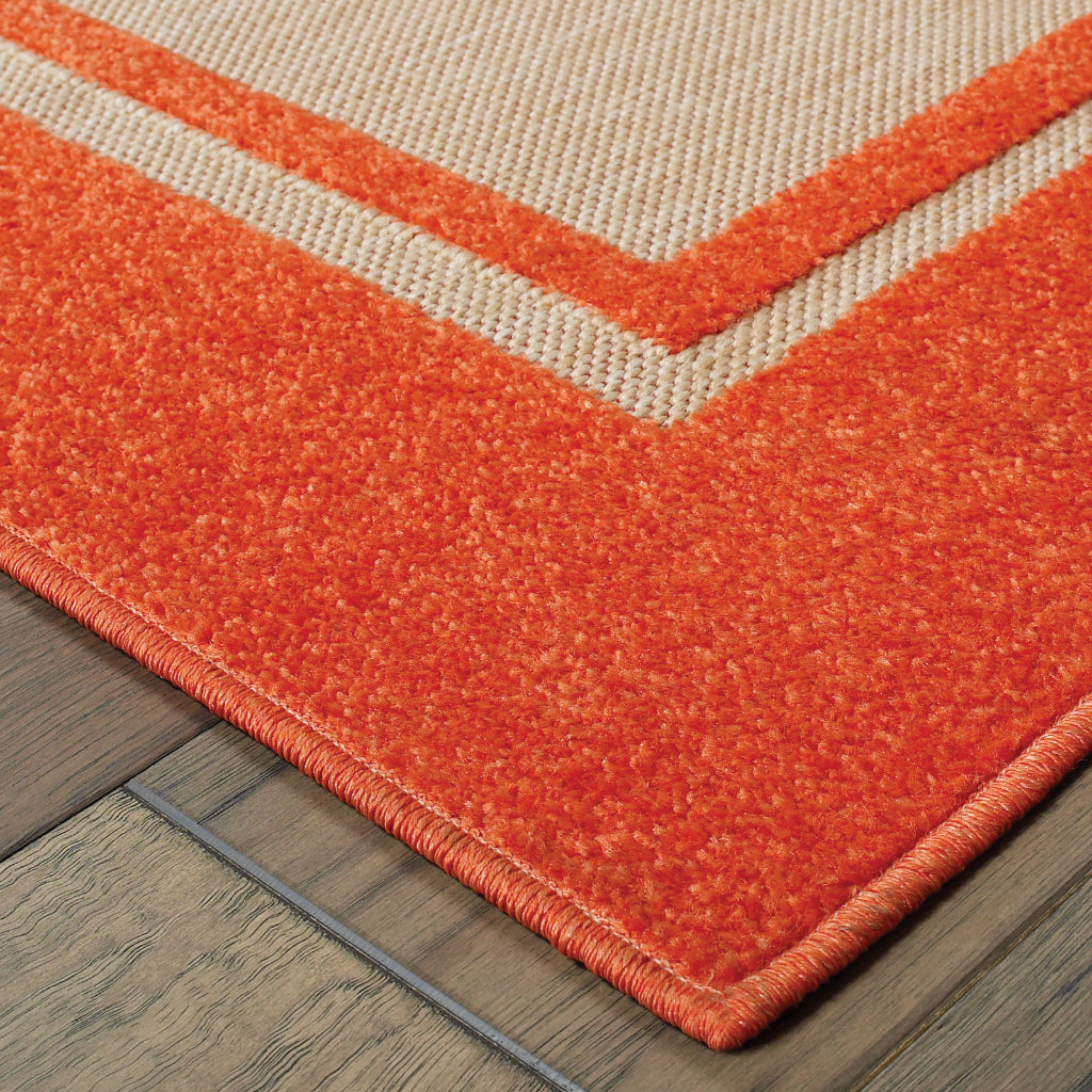 Oriental Weavers Cayman 5594Q Sand/Orange Rectangle Indoor / Outdoor Area Rug - Stain Resistant Machine Made Patio Rug with Border Pattern