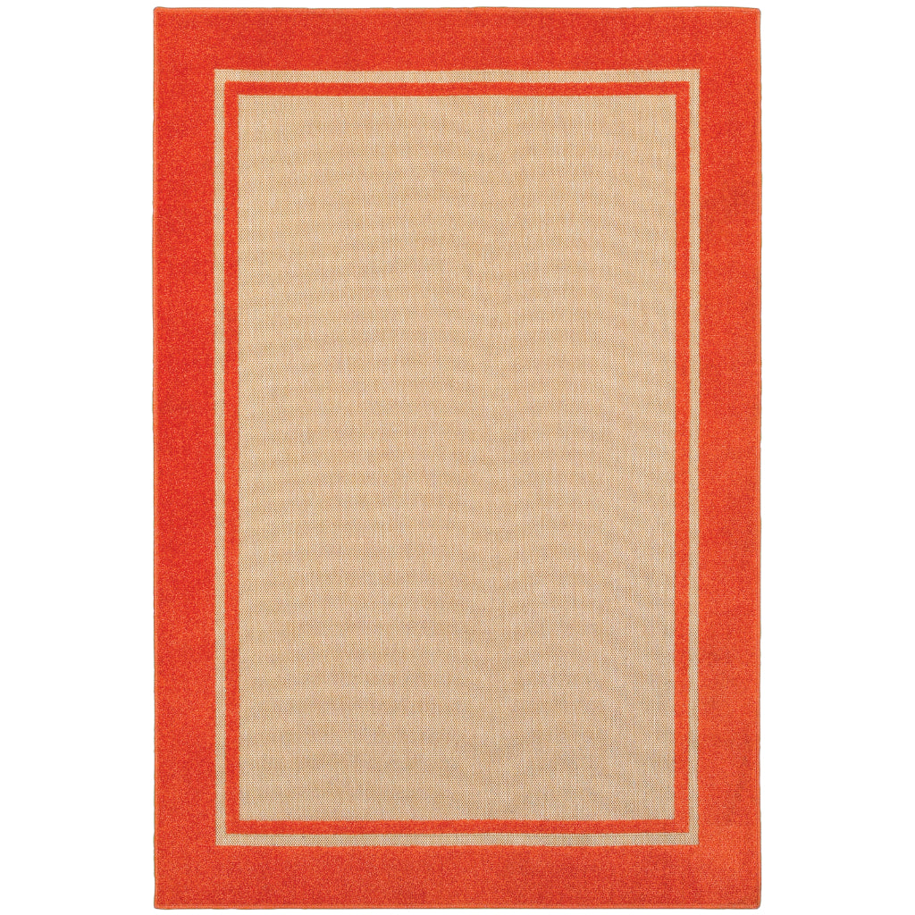 Oriental Weavers Cayman 5594Q Sand/Orange Rectangle Indoor / Outdoor Area Rug - Stain Resistant Machine Made Patio Rug with Border Pattern